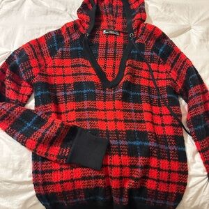 Burton Red and Black V-Neck Sweater Classic Plaid Design
